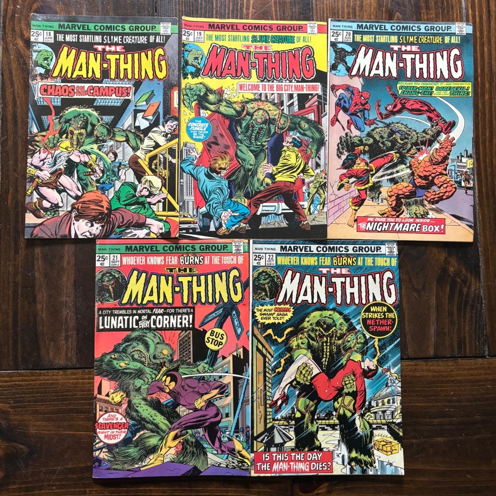 Marvel Comics The Man-Thing #18-22 Lot 1974 Bronze Age Spider-Man Daredevil